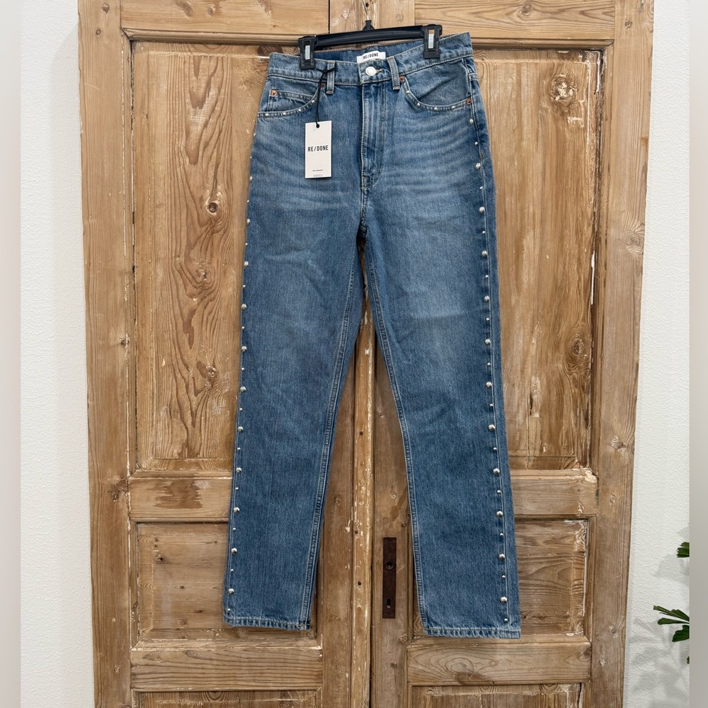 NWT RE/done 70s studded high-rise straight-leg jeans